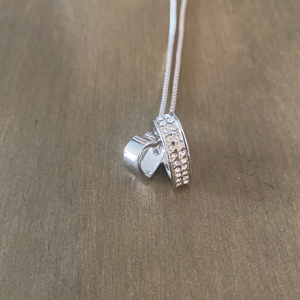 Double heart sterling silver pendant with necklace
